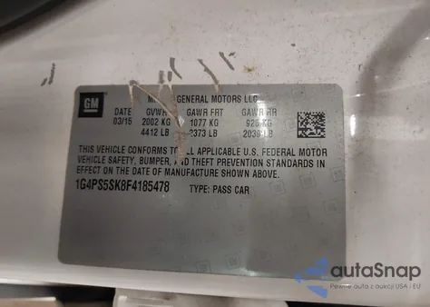 2015 Buick Verano Leather Group z USA, uszkodzony, nr VIN 1G4PS5SK8F4185478